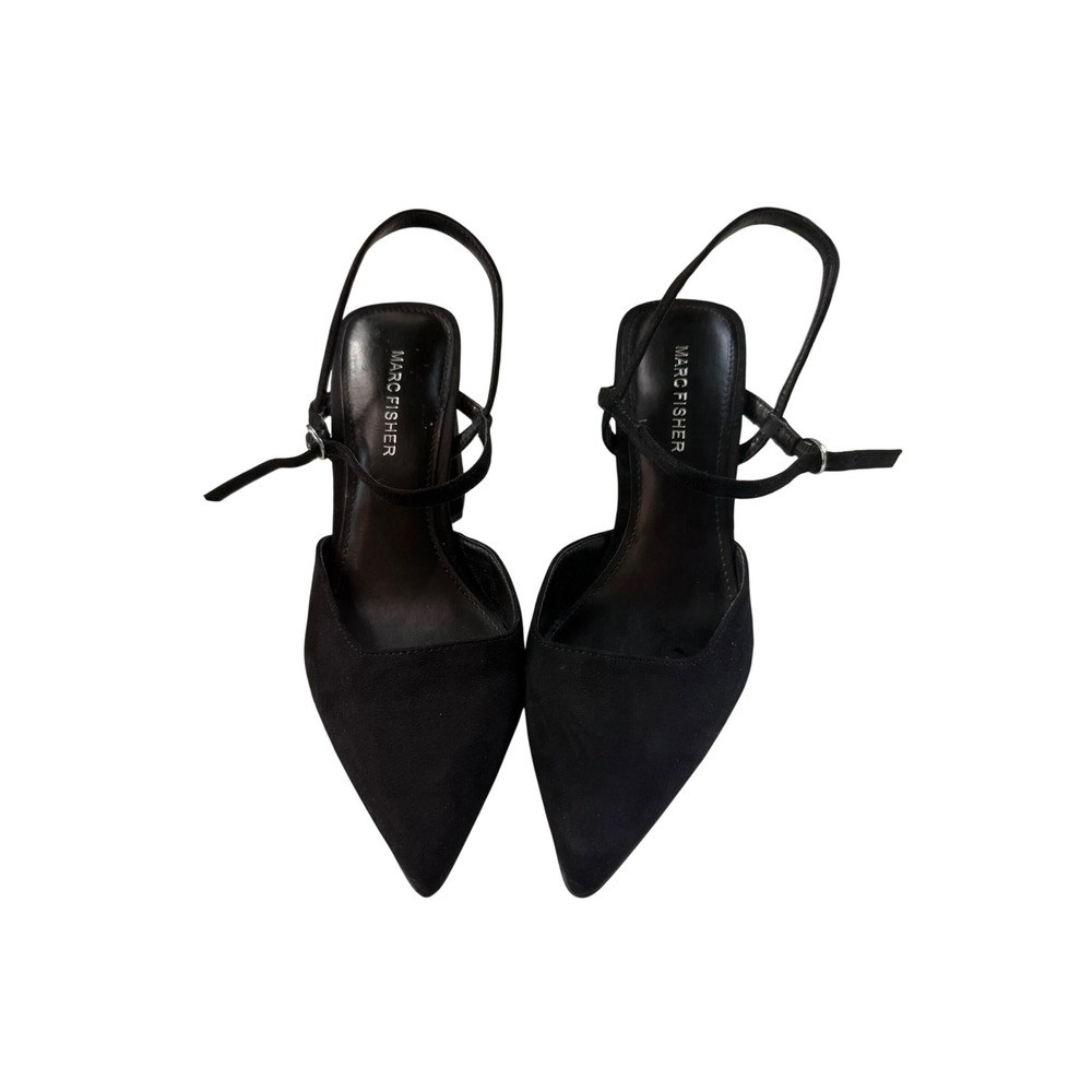 Marc Fisher Black Pointed Toe Slingback Block Heel Pumps MFDIAMONT3 Womens 7.5M